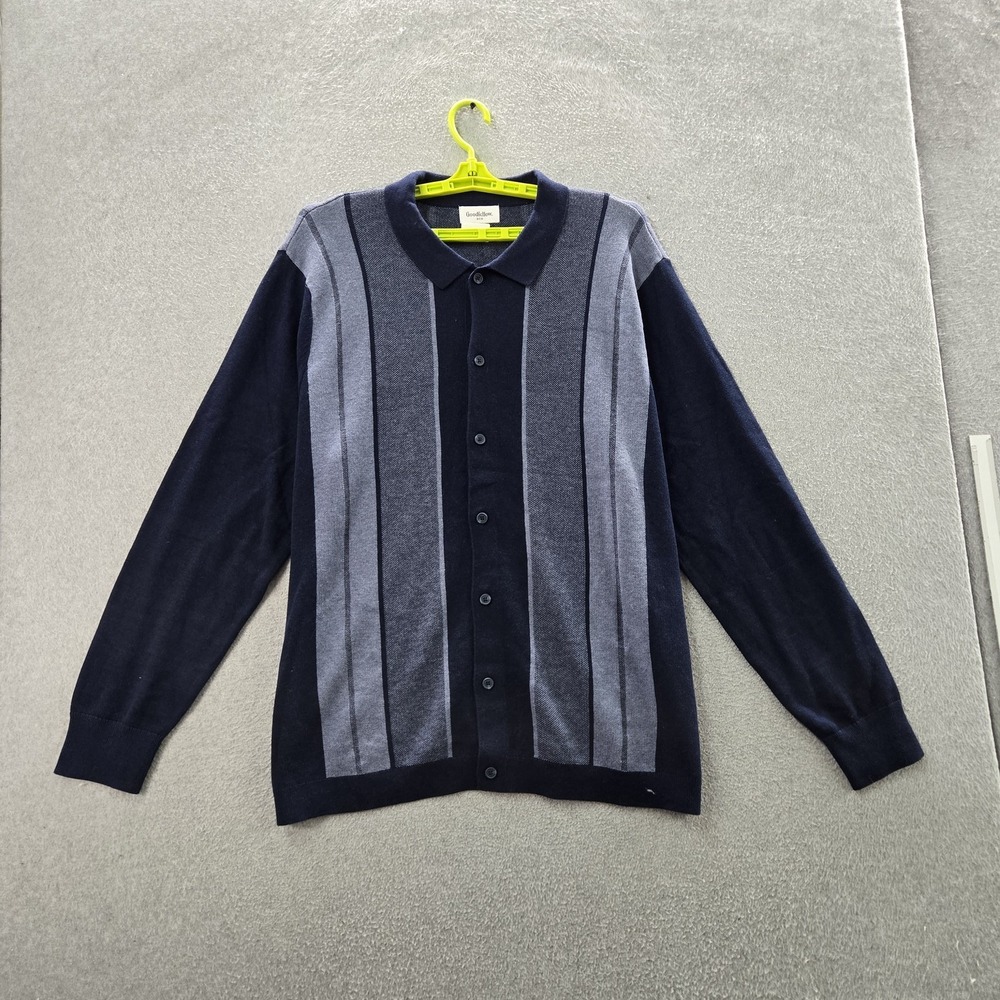Goodfellow & Co Men Sweater XL Navy‎ Striped Cardigan Jacquard Polo NWT